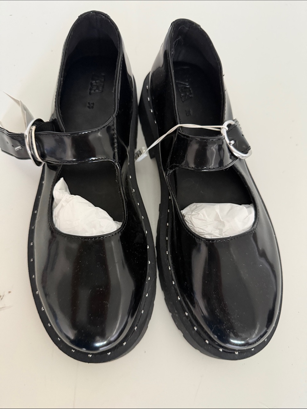 Zara Girls Black Patent Mary Jane Shoes with Buckle